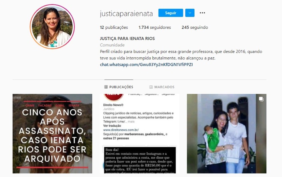 Familiares e amigos fizeram página para cobrar respostas sobre o crime — Foto: Reprodução / Redes Sociais