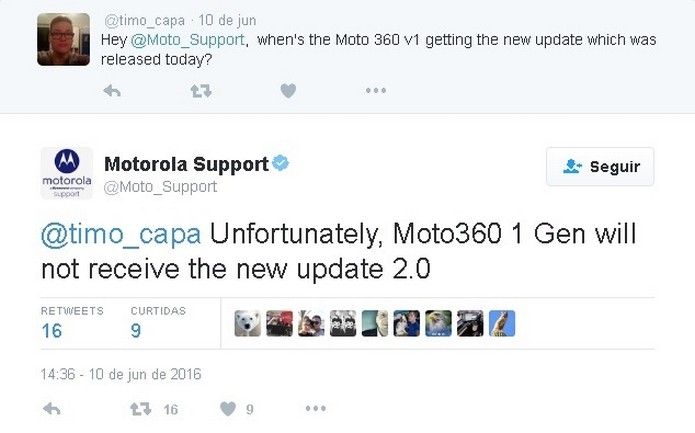 2.PeloPelo Twitter, Motorola afirma que não vai atualizar Moto 360 (Foto: Reprodução/Twitter)