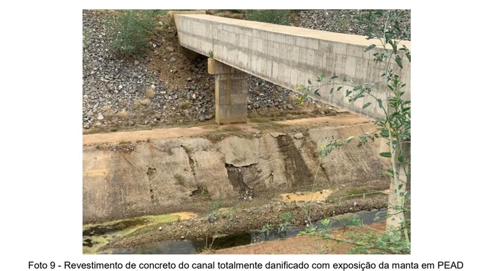 Canal da Transposição do Rio São Francisco tem problemas no revestimento, diz MPF — Foto: Reprodução/MPF