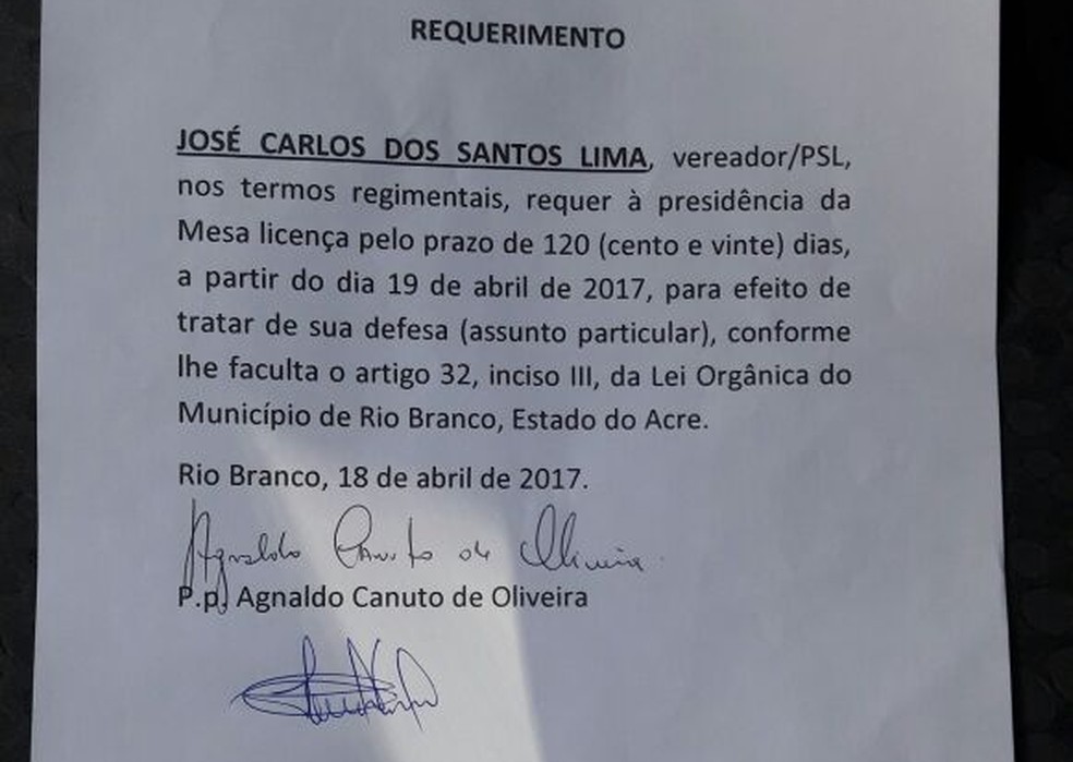 Vereador considerado foragido pede licença de 120 dias da Câmara de  Vereadores de Rio Branco | Acre | G1