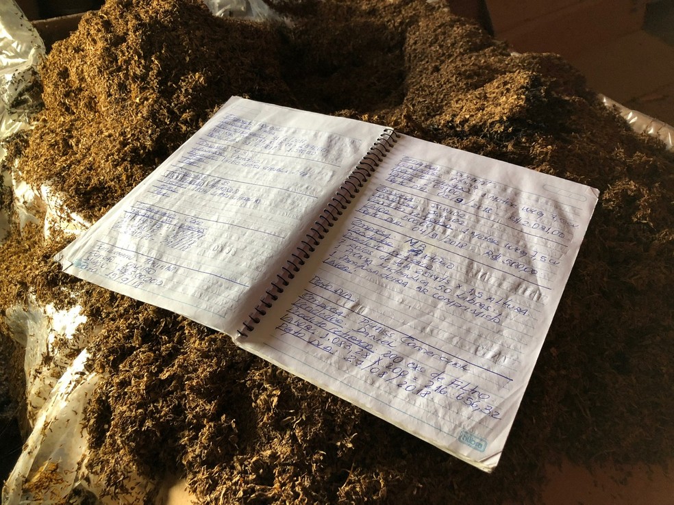 Caderno com anotações sobre negociações das fábricas de tabaco irregular — Foto: Fabio Almeida/RBS TV