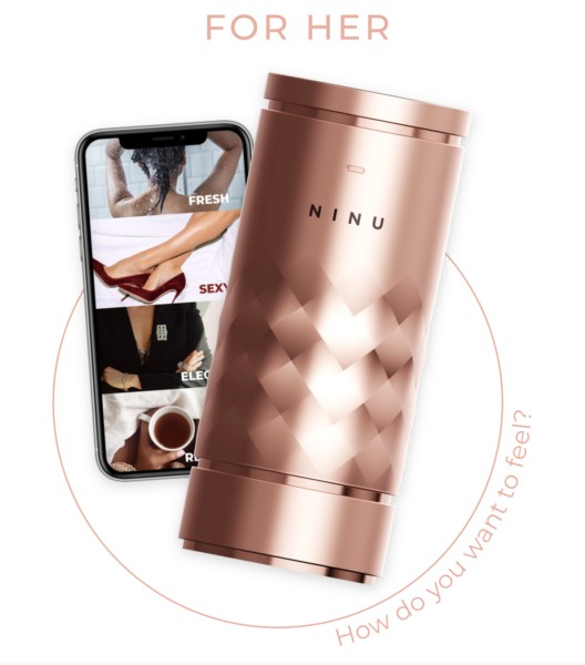 O frasco batizado de Ninu tem inteligência artificial e uma base com três perfumes que permite a criação de um milhão de fragrâncis (Foto: Divulgação / Ninu)