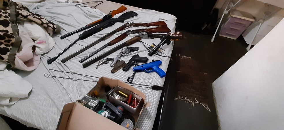 Polícia apreende arsenal com armas e facas na zona rural de Garça (SP) — Foto: Polícia Ambiental/Divulgação