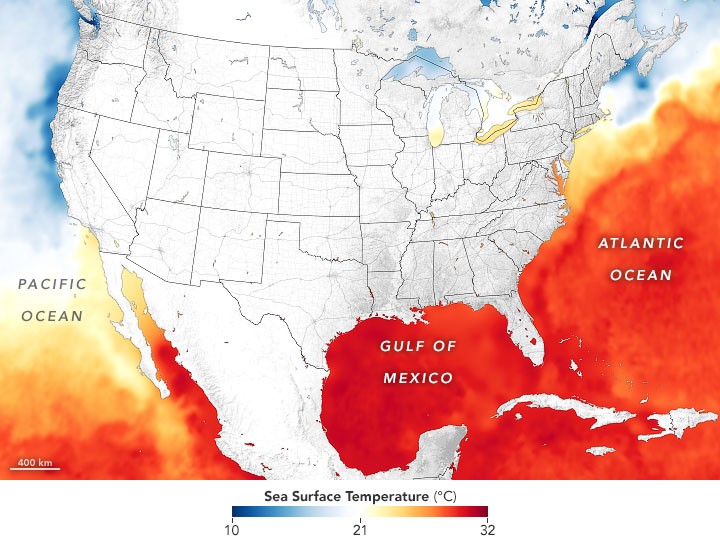 Mapa mostra a temperatura do oceano em 26 de agosto (Foto: NASA/Eoimages)