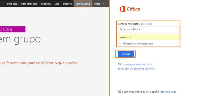 Acesse sua conta da Microsoft Office no computador (Foto: Reprodução/Barbara Mannara)