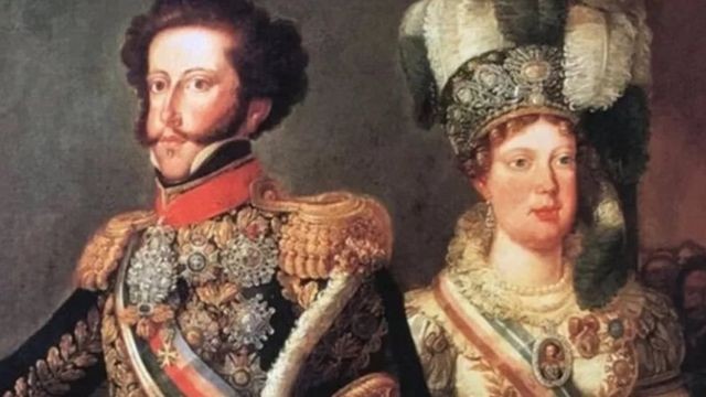 D. Pedro 1º e Dona Leopoldina em pintura de Arnaud Pallière (Foto: Domínio Público)