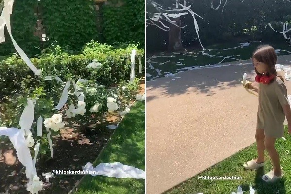 Entrada da mansão de Kourtney Kardashian após pegadinha da irmã Khloé (Foto: Instagram)
