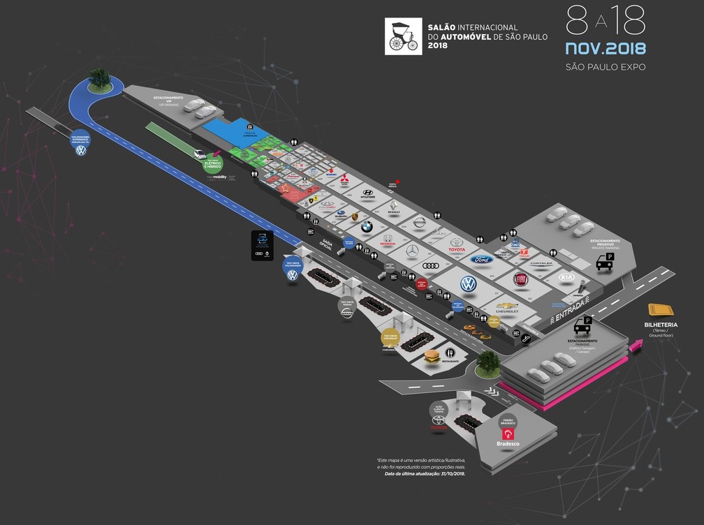 Mapa do SalÃ£o do AutomÃ³vel de SÃ£o Paulo 2018 â Foto: DivulgaÃ§Ã£o