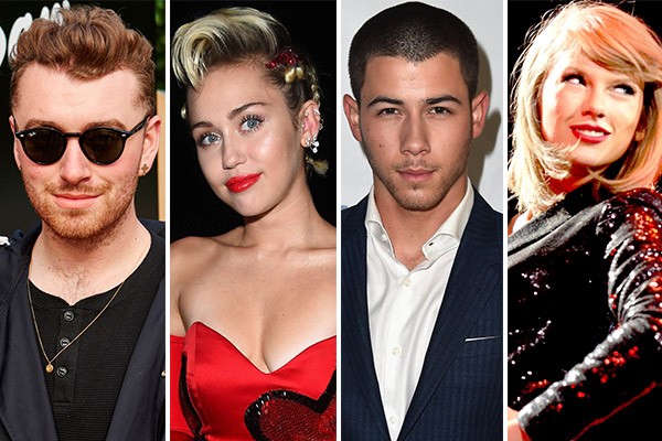 Sam Smith, Miley Cyrus, Nick Jonas e Taylor Swift (Foto: Getty Images)