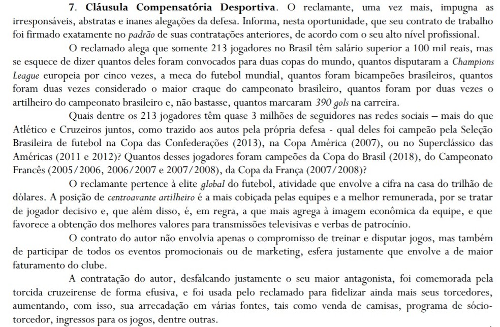 Contestação de Fred na impugnação — Foto: Reprodução