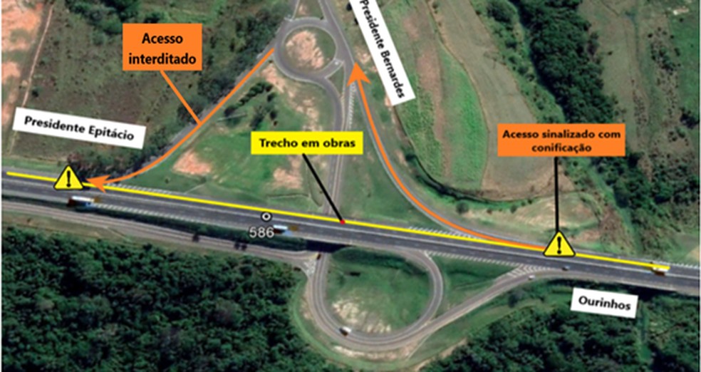 Serviços de recuperação de pavimento geram interdições em Presidente Bernardes — Foto: Reprodução/Cart