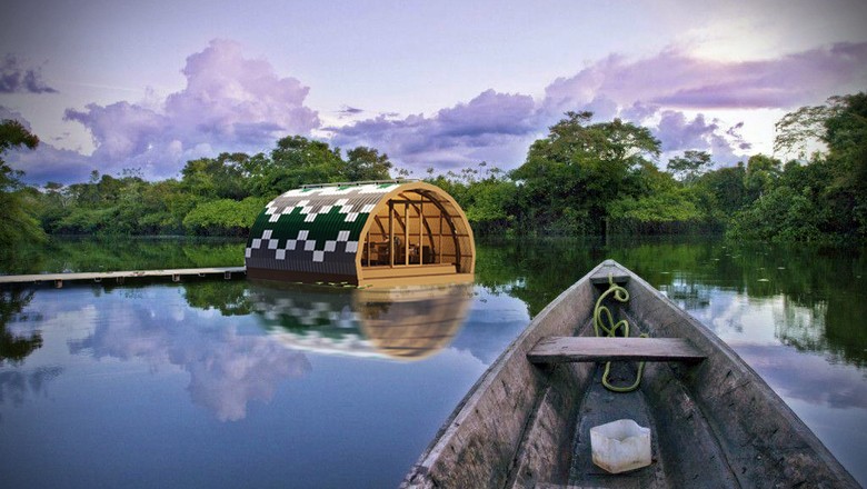 Projeto da Biblioteca Comunitária Flutuante no Lago Mamori, na Amazônia  (Foto: Divulgação/Atelier Marko Brajovic)