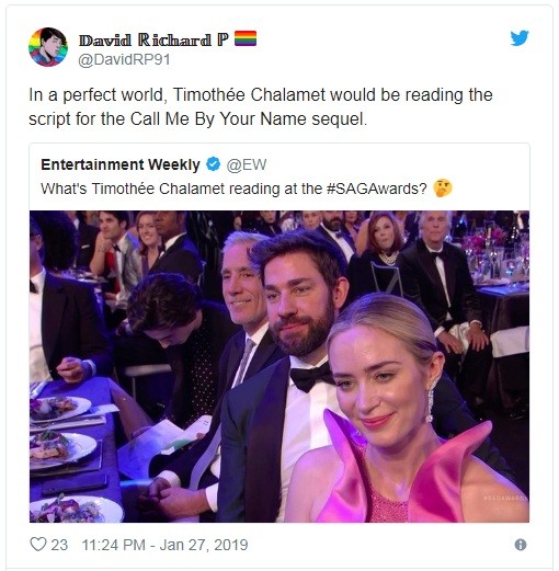 Tweet sobre o Timothée Chalamet no SAG Awards (Foto: Reprodução / Twitter)