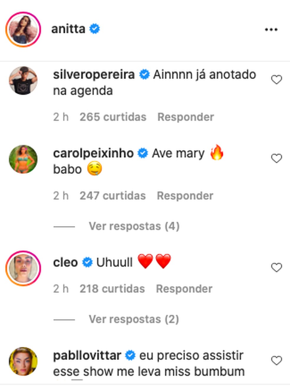 Famosos comemoram Anitta no Rock in Rio Lisboa  — Foto: Reprodução/Instagram