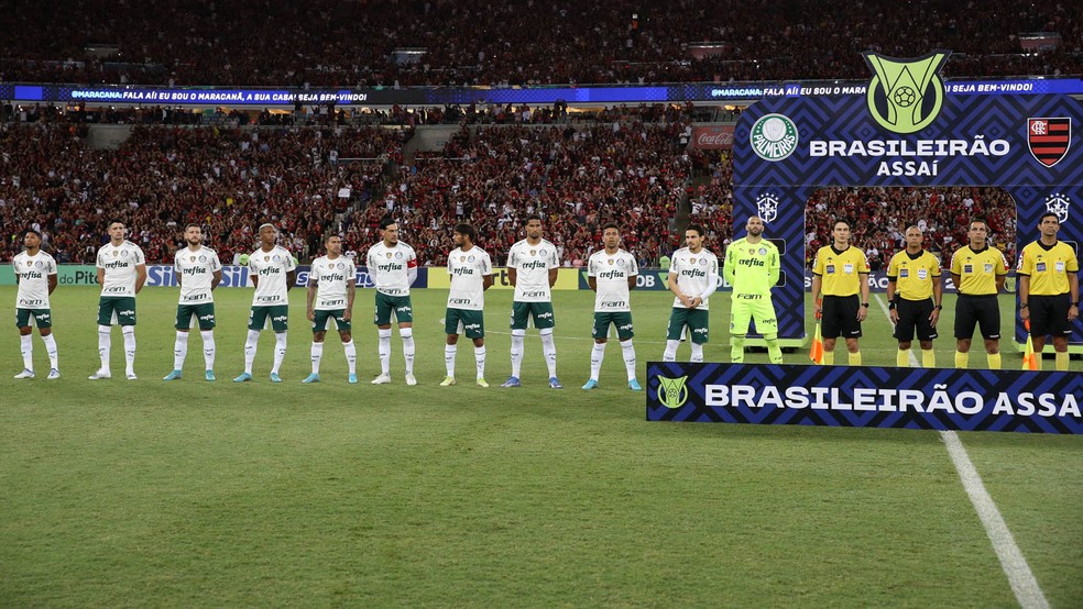 Time do Palmeiras antes do jogo contra o Flamengo — Foto: Cesar Greco / Ag. Palmeiras