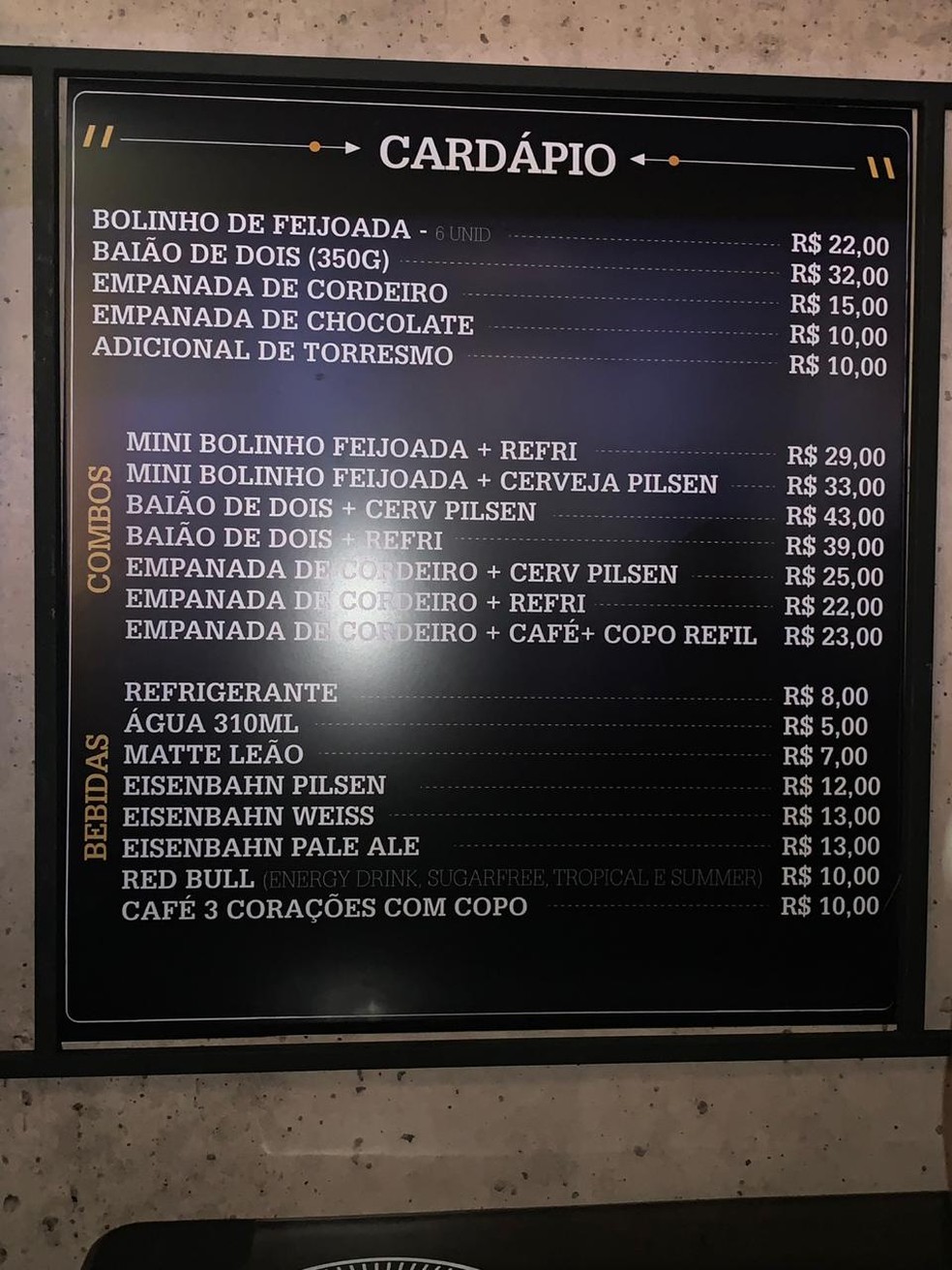 Preços do Aconchego Carioca no Gourmet Square do Rock in Rio  — Foto: G1 Rio