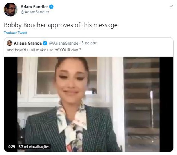 Adam Sandler reage ao vídeo de Ariana Grande (Foto: Reprodução / Twitter)