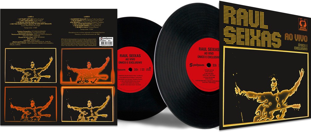 Imagem promocional da edição em LP do álbum 'Raul Seixas ao vivo – Único e exclusivo', de 1984 — Foto: Divulgação