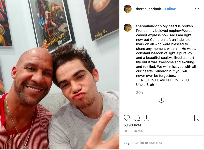 O post do tio de Cameron Boyce lamentando a morte do ator (Foto: Instagram)