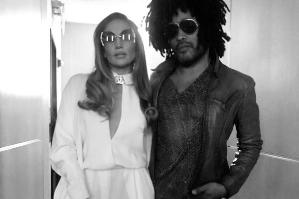 Os músicos e atores Jennifer Lopez e Lenny Kravitz (Foto: Instagram)