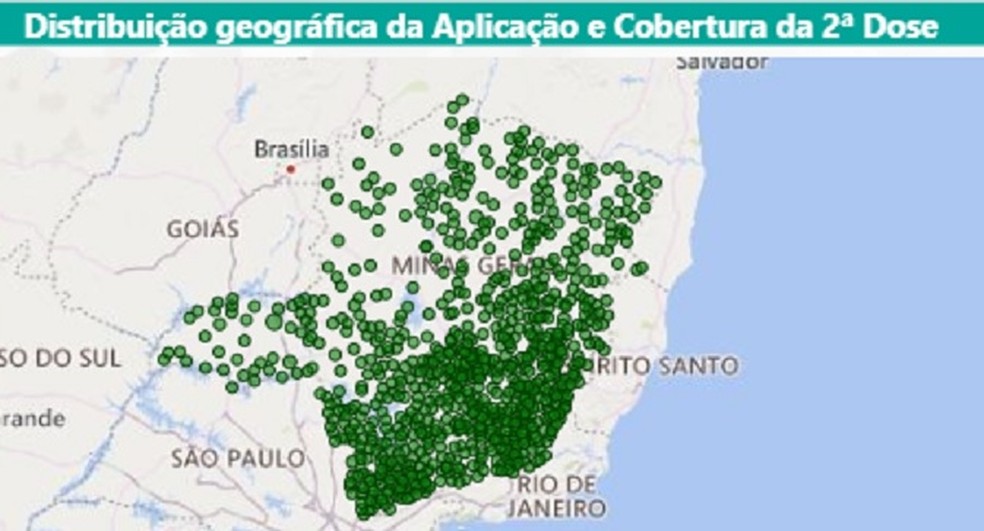 Aplicação das duas doses de vacina contra a Covid se concentra nas regiões Central, Sul e Zona da Mata de Minas Gerais. — Foto: SES-MG