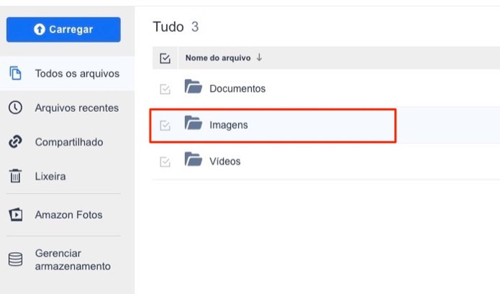 Ação para verificar arquivos armazenados em uma pasta do serviço online Amazon Drive — Foto: Reprodução/Marvin Costa