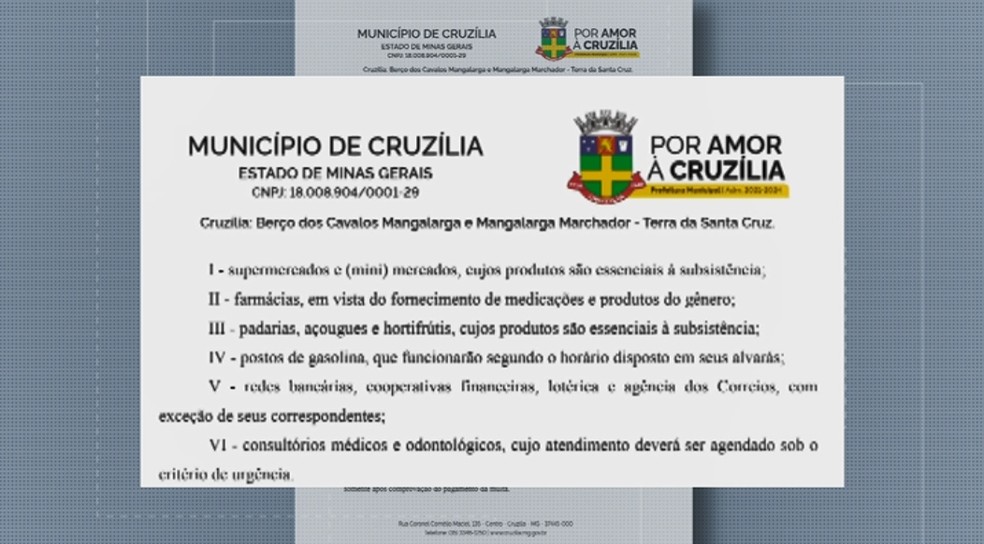 Aumento de casos diários faz prefeitura endurecer medidas contra Covid-19 em Cruzília (MG) — Foto: Reprodução/EPTV