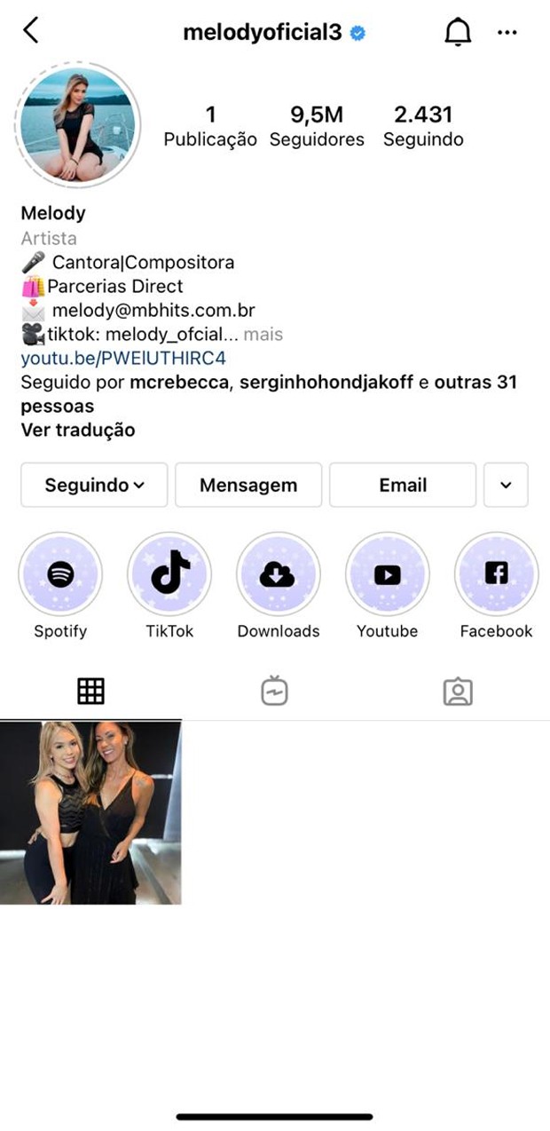 Melody arquivou todas as fotos de seu Instagram (Foto: Reprodução / Instagram)