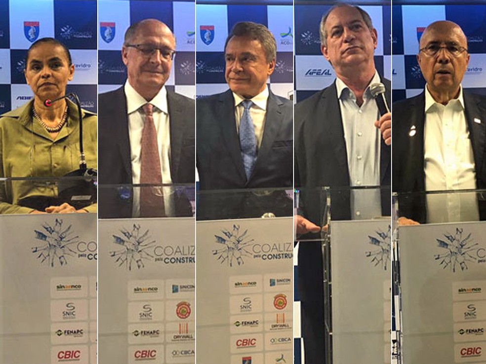 Marina Silva (Rede), Geraldo Alckmin (PSDB), Alvaro Dias (Pode), Ciro Gomes (PDT) e Henrique Meirelles (MDB) participaram de sabatina de empresÃ¡rios do setor da construÃ§Ã£o civil em BrasÃ­lia (Foto: Fernanda Calgaro, G1)
