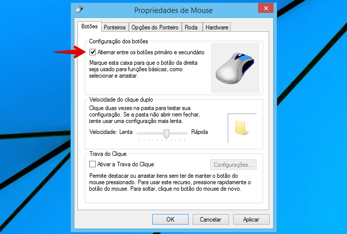 Invertendo o clique principal do mouse (Foto: Reprodu??o/Helito Bijora) 