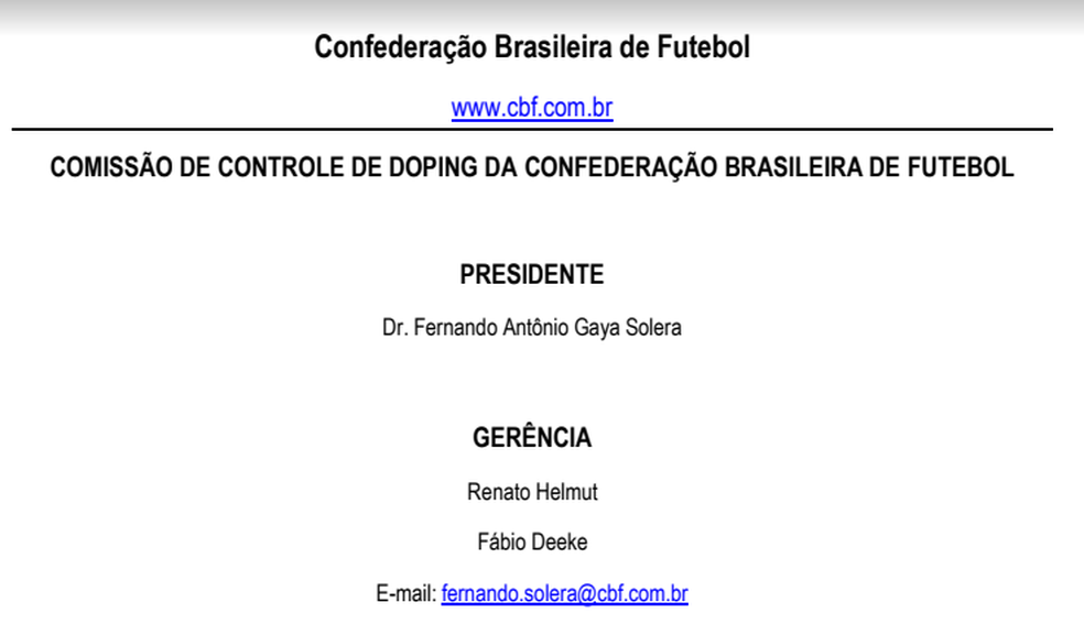 Site da CBF tem documento que mostra irmãos Renato e Fábio Deeke como gerentes da comissão (Foto: Reprodução)