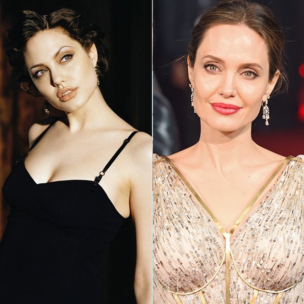 Angelina Jolie antes da fama era adepta de sobrancelhas bem arqueadas (Foto: Reprodução/Instagram e Getty Images)
