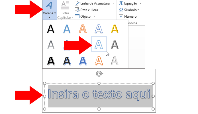 Crie um novo WordArt no menu Inserir (Foto: Reprodução/Paulo Alves)
