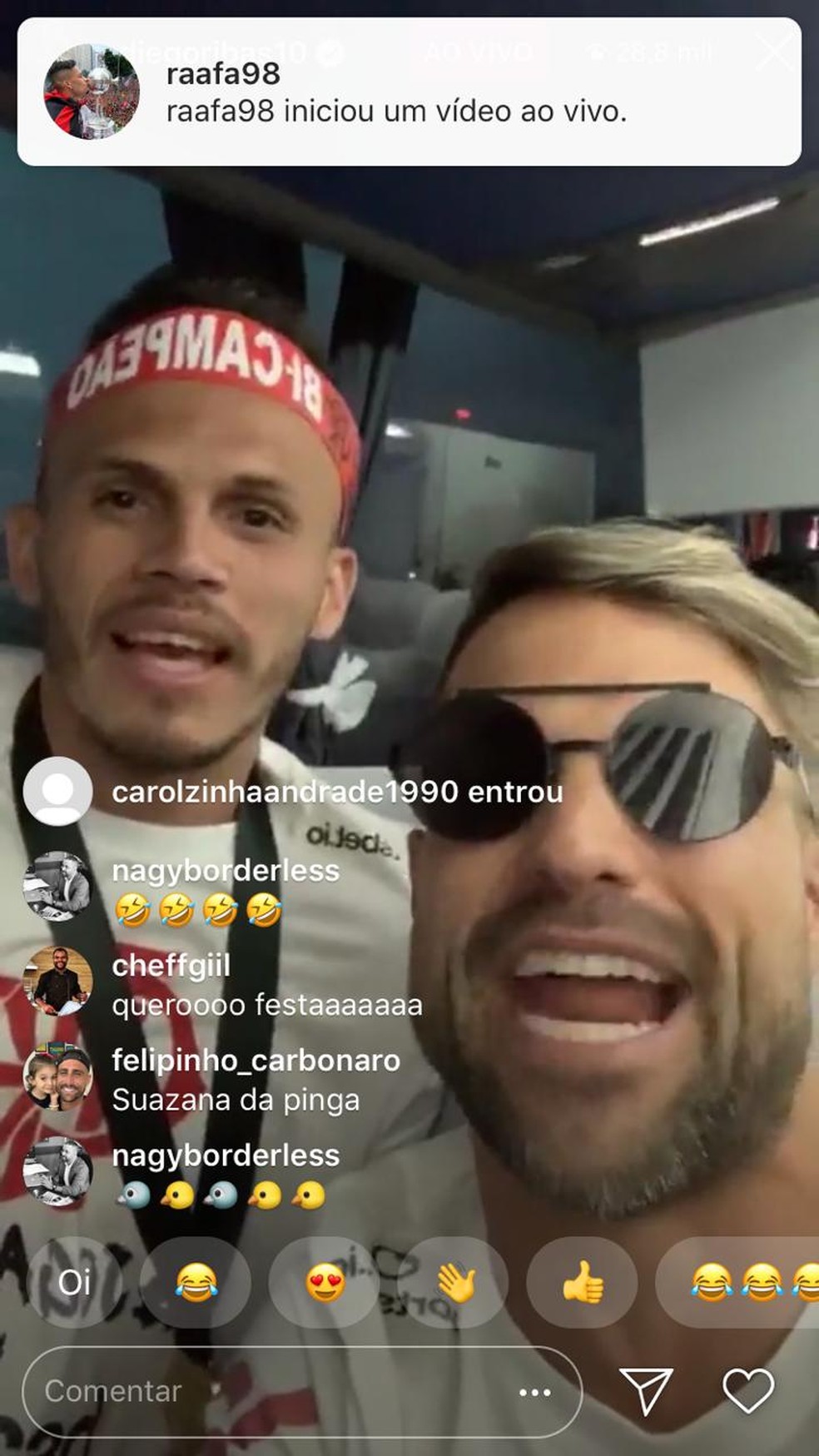 Diego e Ren&ecirc; durante live no Instagram &mdash; Foto: Reprodu&ccedil;&atilde;o / Instagram