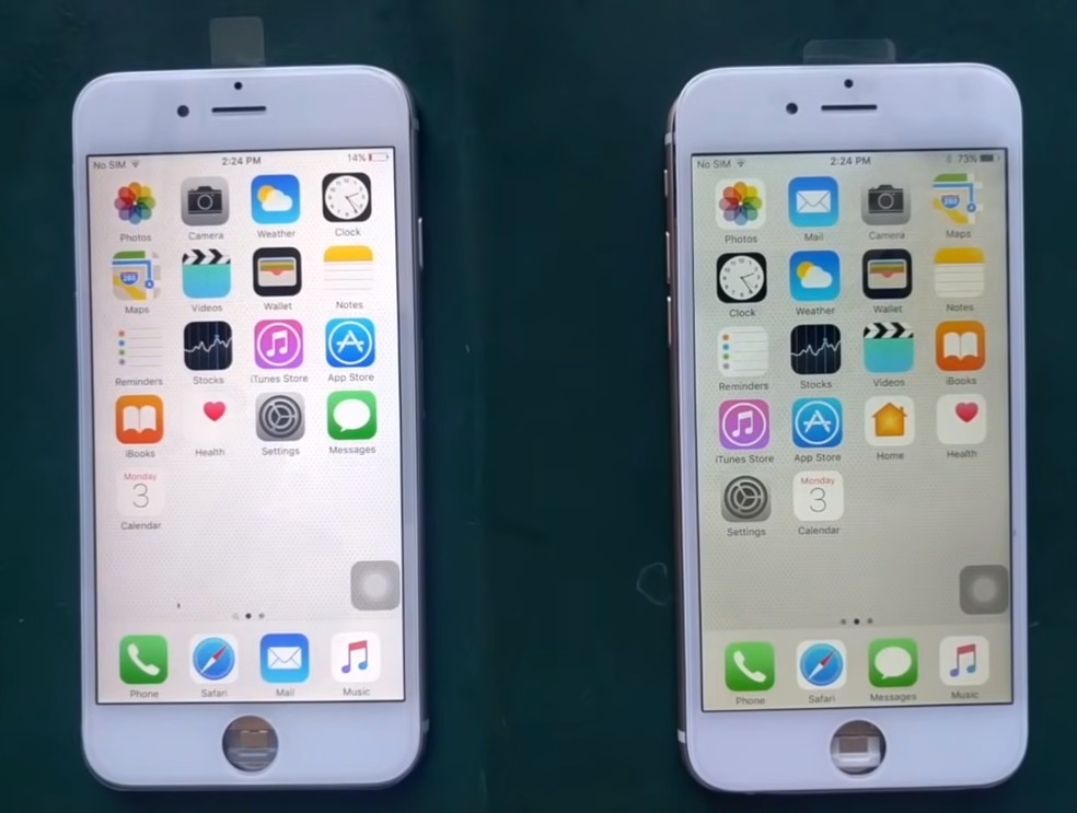 Diferença entre tela original do iPhone, Retina, e uma cópia de LCD — Foto: Reprodução/SMASHED IT