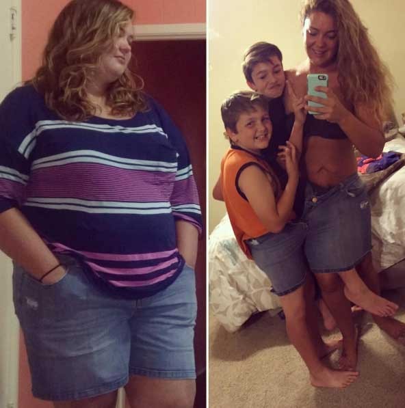 Justine antes e hoje, com os filhos (Foto: Reprodução - Instagram)