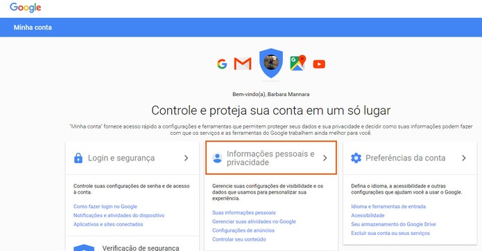 Selecione o item de dados pessoais e privacidade (Foto: Reprodução/Barbara Mannara)