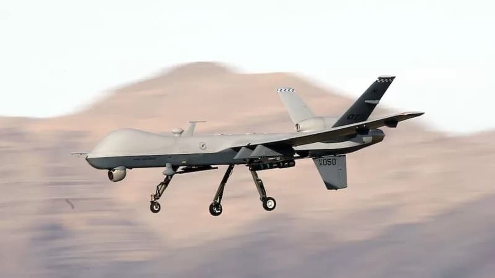 Drone americano MQ-9 Reaper em missão de treinamento — Foto: Getty Images via BBC