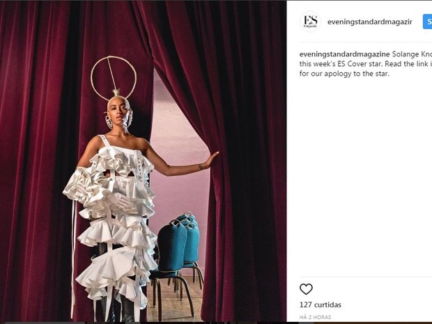 Solange Knowles: em sua conta no Instagram, o jornal London Evening Post fez um pedido de desculpas à cantora (Foto: Reprodução Instagram)