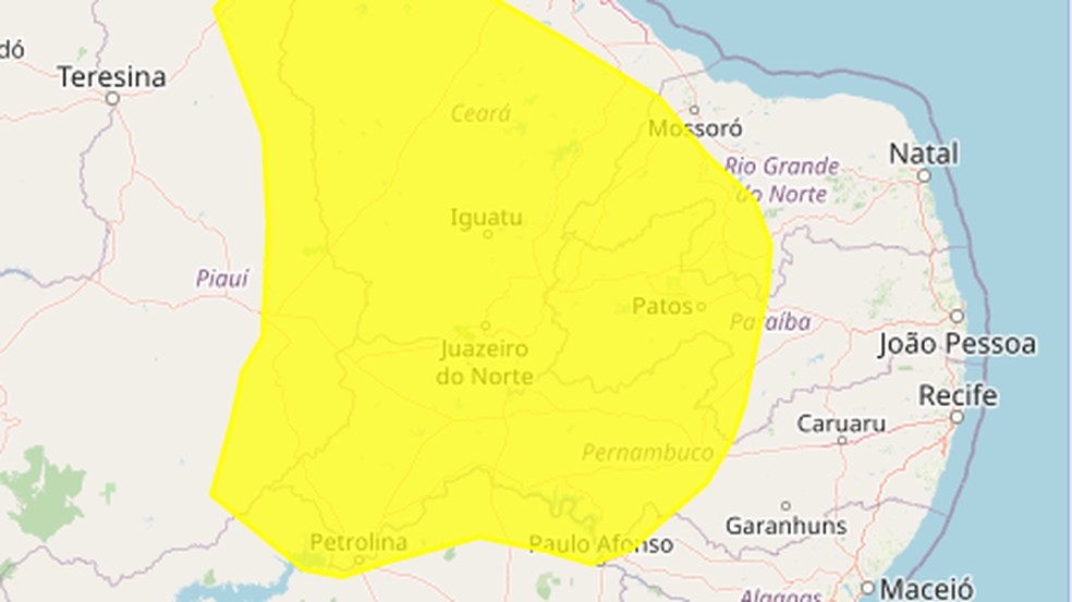 Inmet emite alerta de perigo potencial de baixa umidade para 104 municípios da Paraíba — Foto: Inmet/Reprodução
