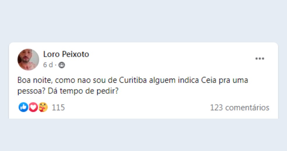 Em 23 de dezembro, Loro pediu indicações de ceia para uma pessoa — Foto: Divulgação/Facebook