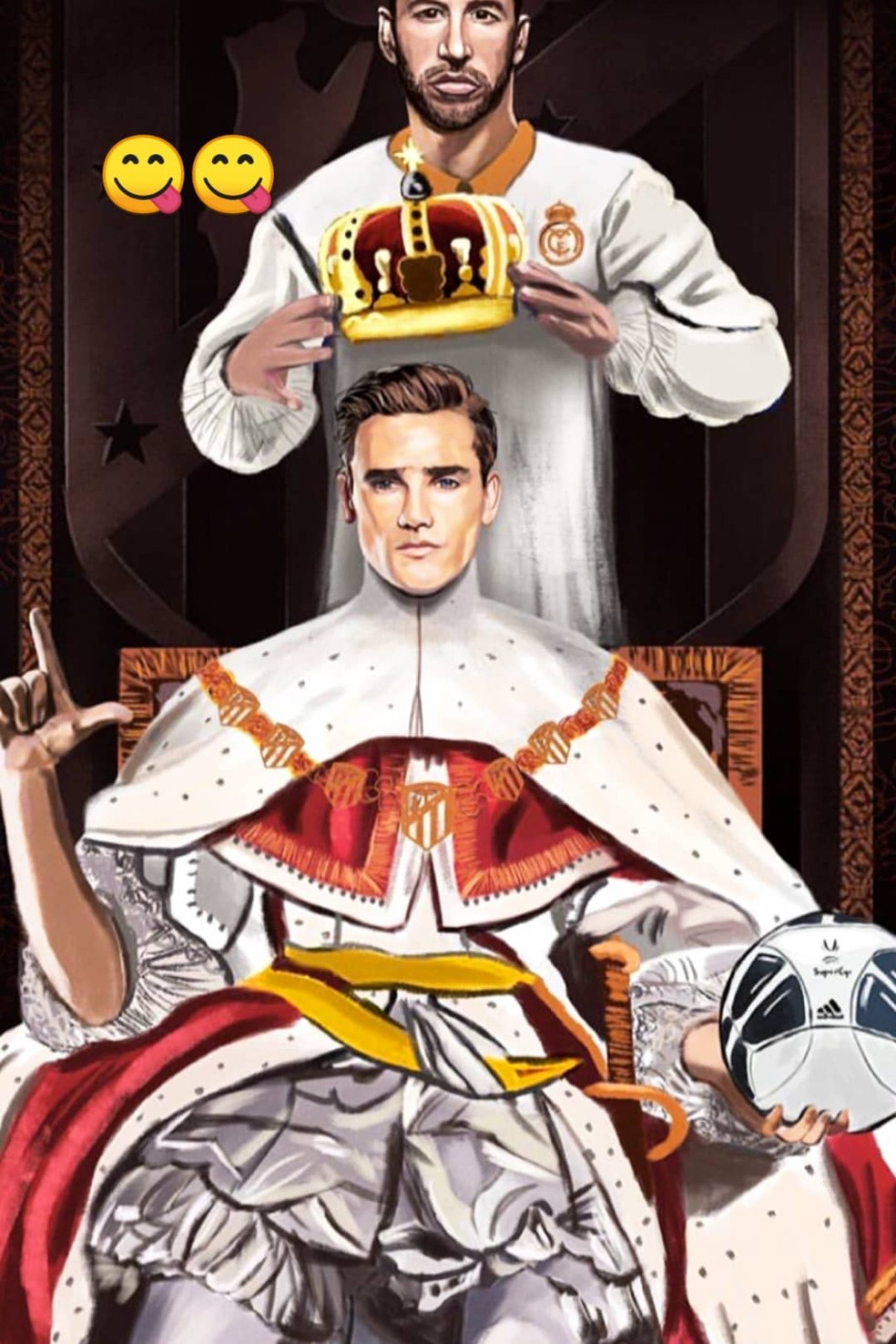 Sergio Ramos entrega coroa Griezmann em montagem (Foto: ReproduÃ§Ã£o / Instagram)