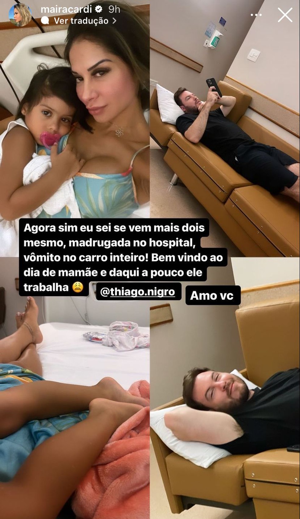 Maira Cardi passou a madrugada, que passou mal; o namorado dela, Thiago Nigro, estava junto  — Foto: Reprodução/Instagram