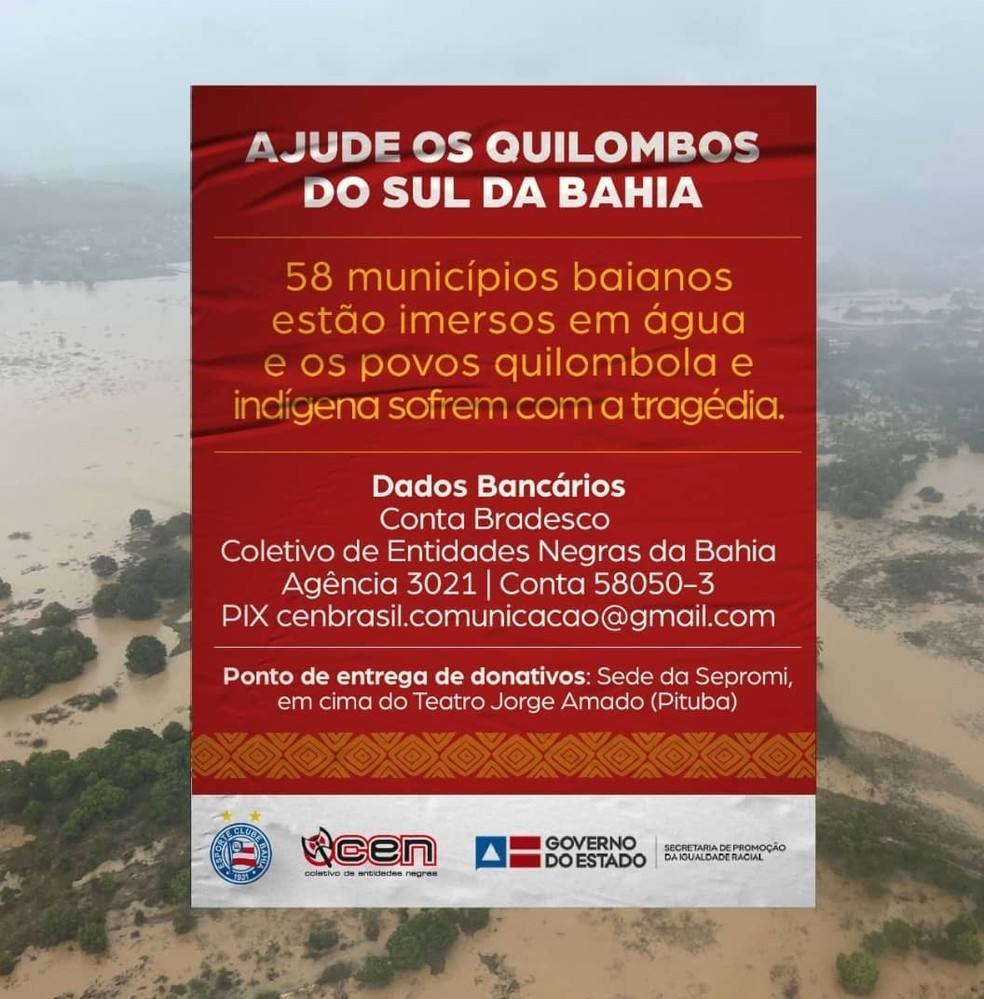 CEN pede ajuda para os quilombos do sul da Bahia — Foto: Divulgação
