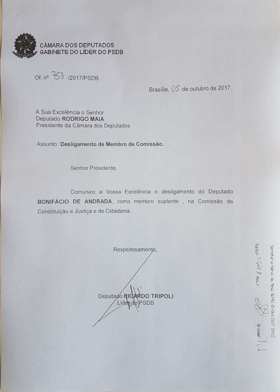 PSDB tira Bonifácio de Andrada da vaga de suplente do 