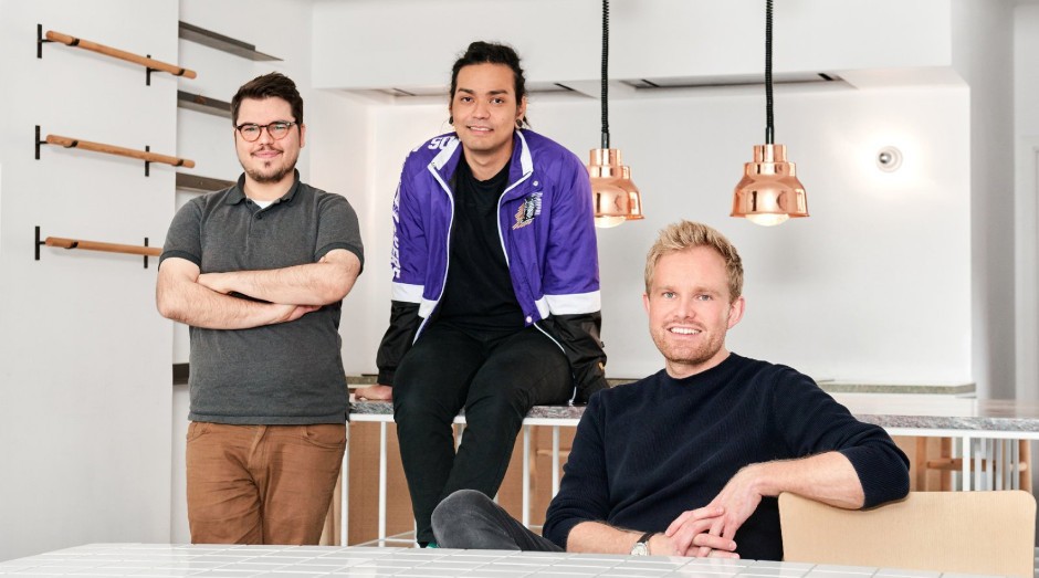 Fundadores da startup alemã Choco: Julian Hammer, Rogério Da Silva Yokomizo e Daniel Khachab (Foto: Choco/Divulgação)