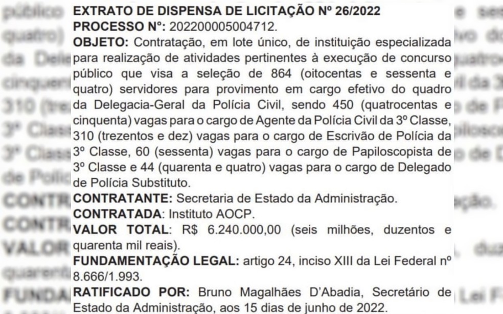 Governo de Goiás define banca do concurso para a Polícia Civil — Foto: Reprodução/Diário Oficial
