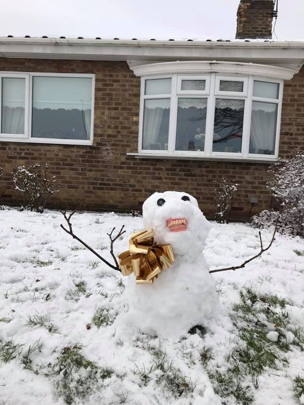 Boneco de neve com dentadura de bisavó ficou assustador, brinca mãe (Foto: Reprodução/Mirror/Jam Press)