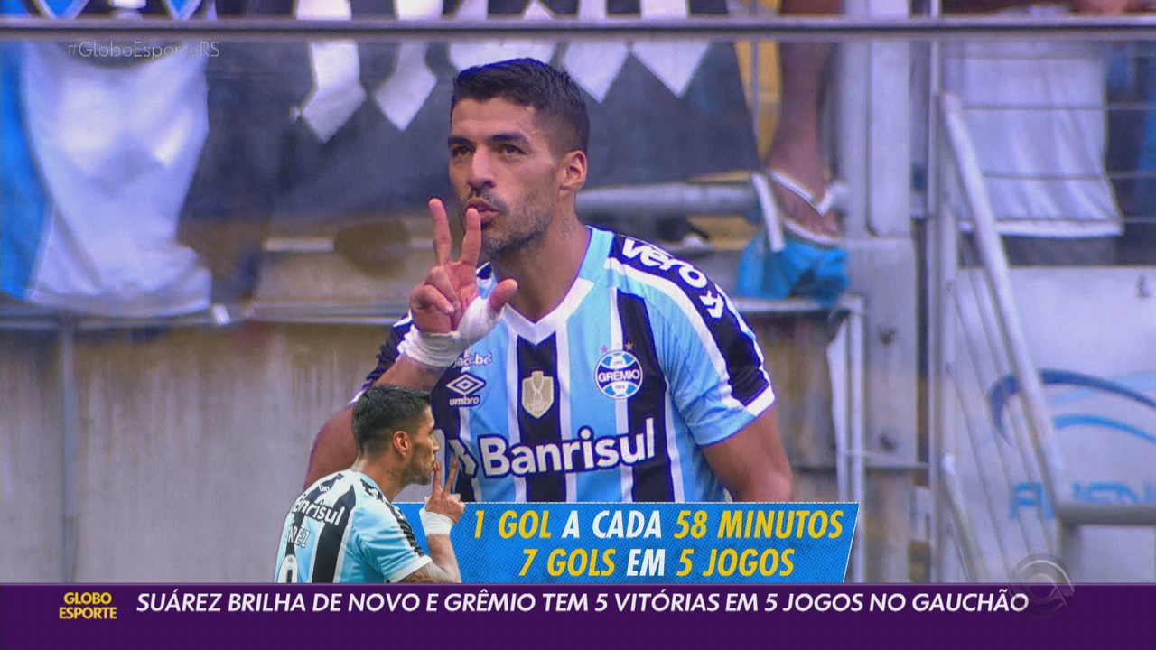 Suárez brilha de novo e Grêmio tem cinco vitórias em cinco jogos no Gauchão
