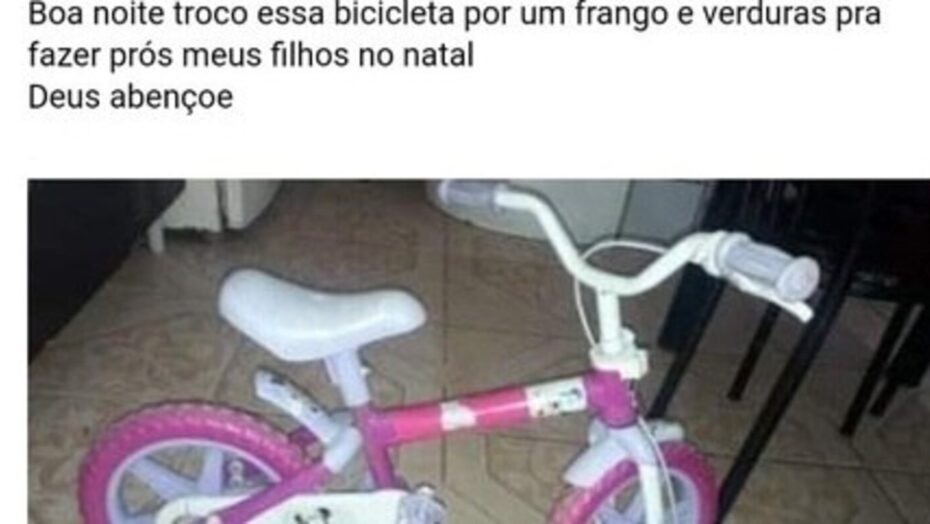 Danielle Moura usou as redes para trocar a bicicleta infantil da filha por um frango para a ceia de Natal (Foto: Reprodução / Facebook)